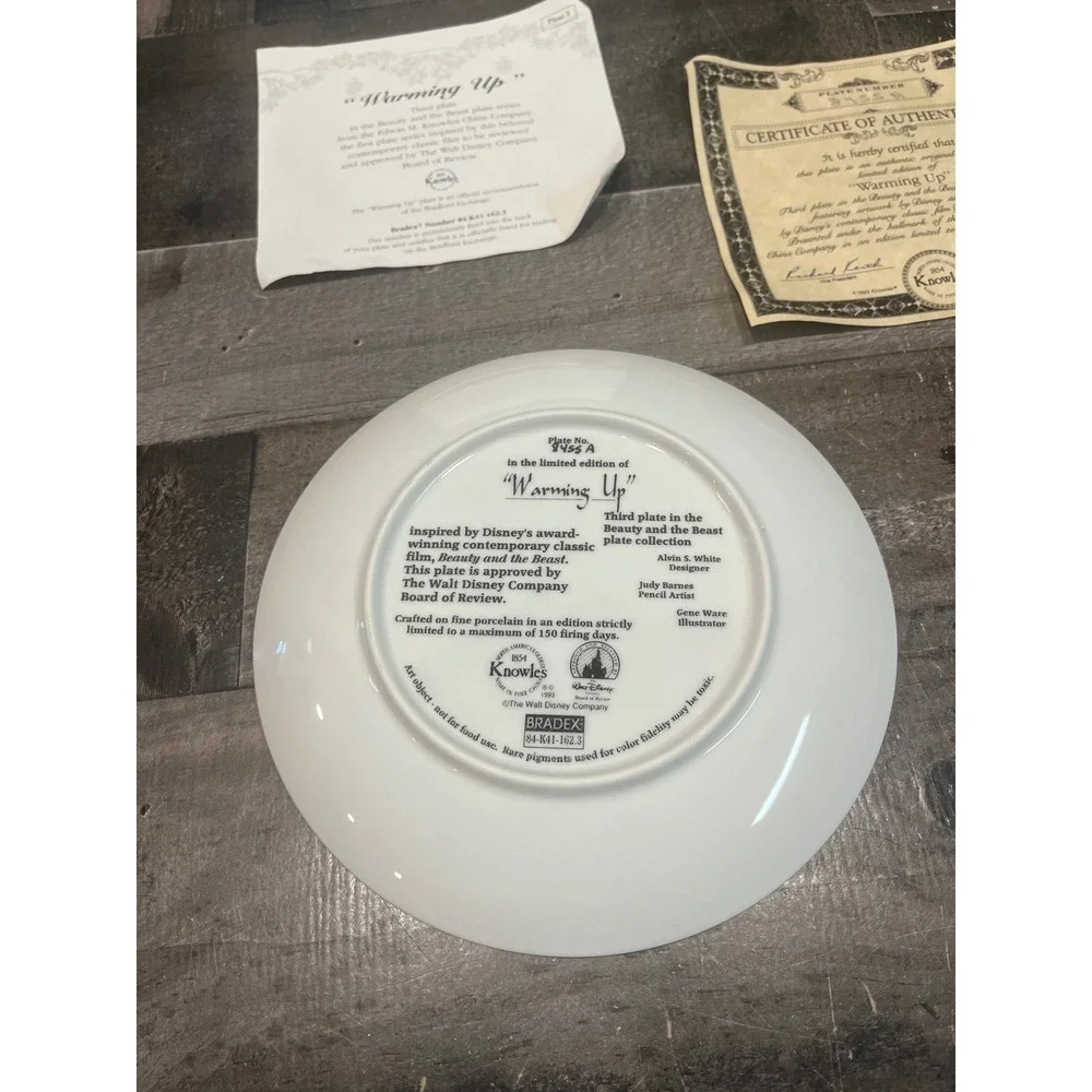Disney Beauty and the Beast Warming Up Collector Plate Knowles 1993 COA 8455A